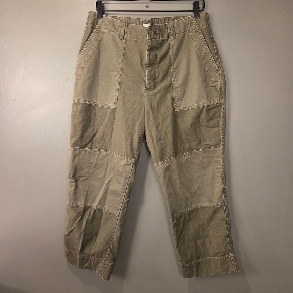 Gap Women's Straight Leg Cropped Pants Size 14 Green Two Tone Patches
